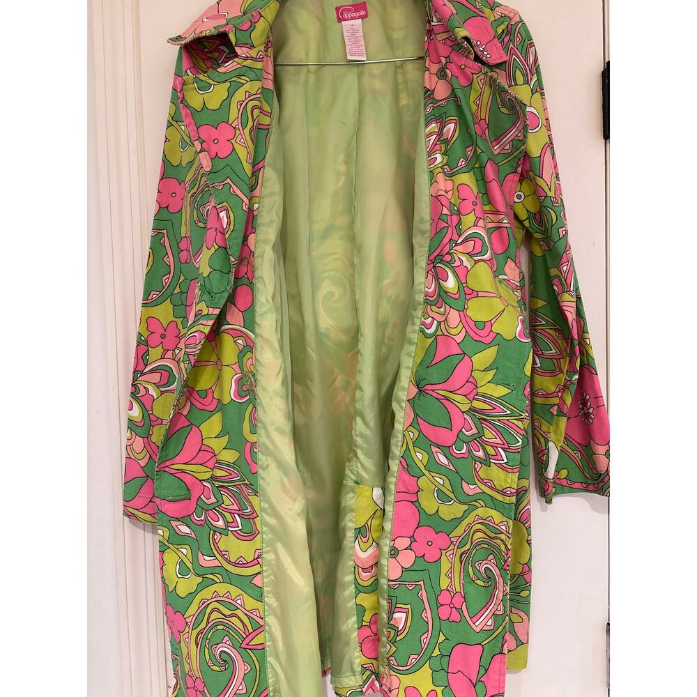 PAPPAGALLO Vintage Retro Spring Floral Pink Green Double Breasted Trench Coat 14 - Picture 6 of 8